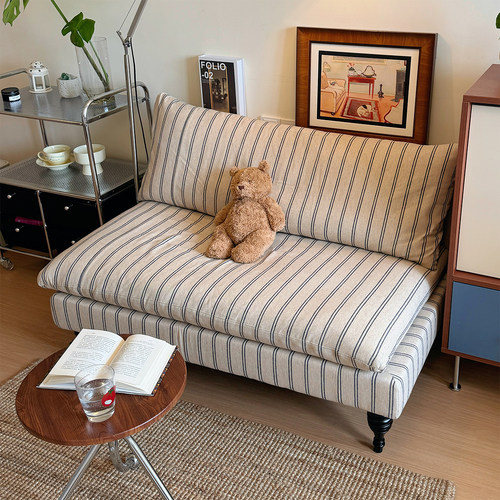 法式中古风复古沙发简约卧室小沙发客厅民宿设计师条纹布艺沙发椅