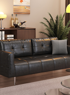 小户型沙发皮艺沙发中古风客厅公寓双人沙发出租房复古意式皮沙发