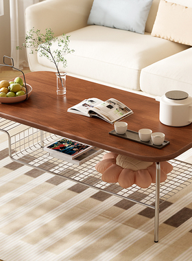 中古风茶几客厅家用小户型2025新款轻奢高级感实木奶油风简易法式