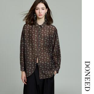 百搭衬衫 翻领雪纺印花衬衣宽松设计感时尚 上衣女 新款 DONEED春季