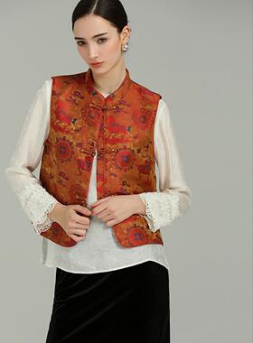 DONEED初春新中式轻国风马甲提花立领盘扣轻奢质感时尚百搭