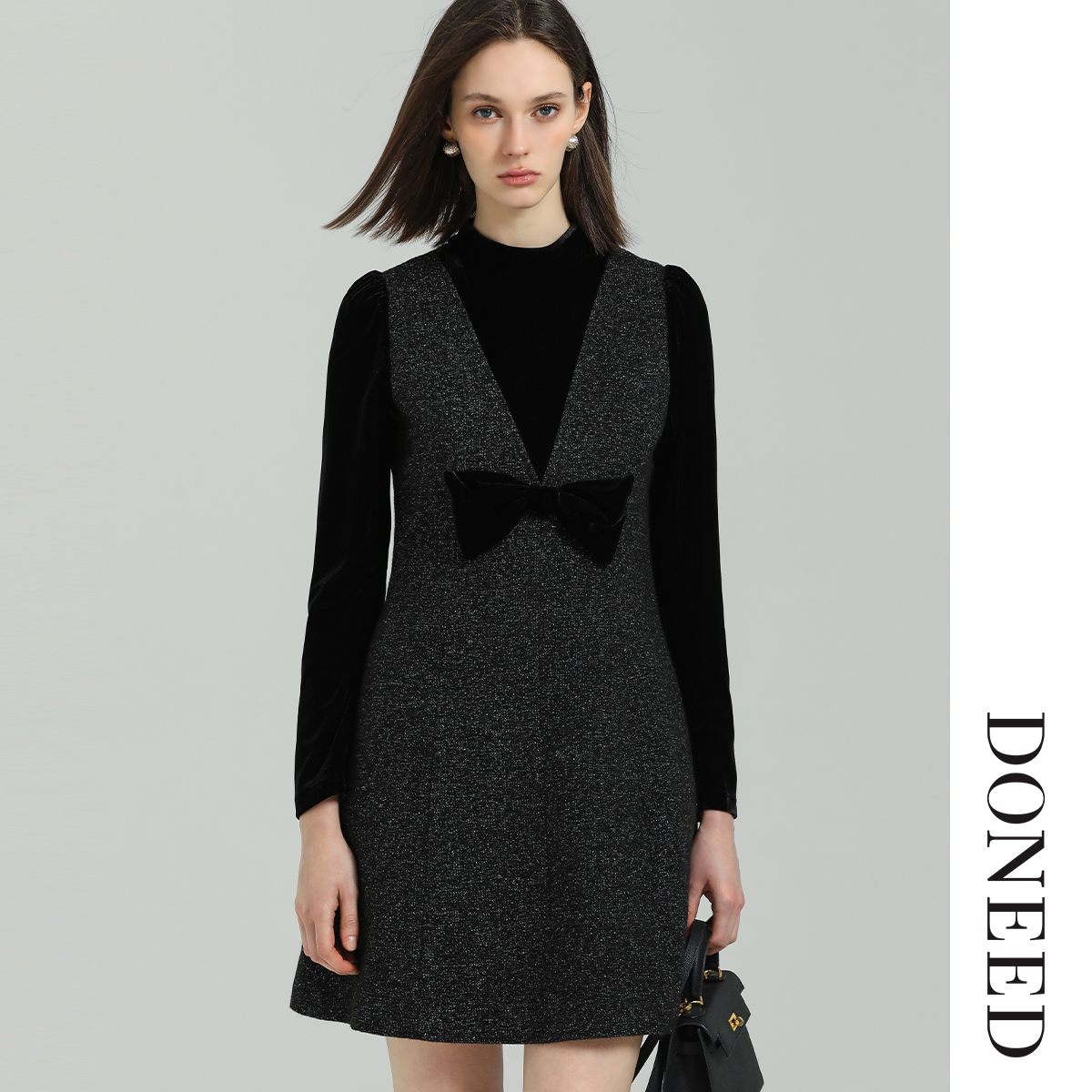 蝴蝶结气质2025收腰连衣裙女