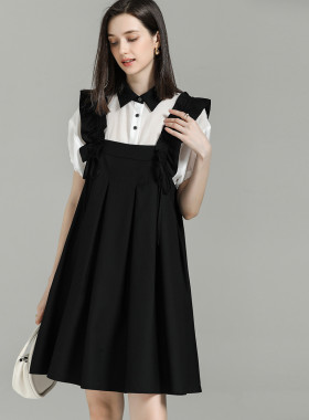 DONEED夏款日系甜美荷叶边可调节肩带A摆娃娃裙背带连衣裙女