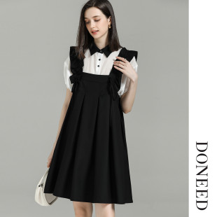 DONEED夏款 日系甜美荷叶边可调节肩带A摆娃娃裙背带连衣裙女