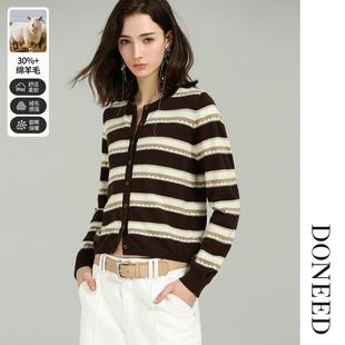DONEED2026初春新款复古撞色圆领条纹针织开衫宽松显瘦
