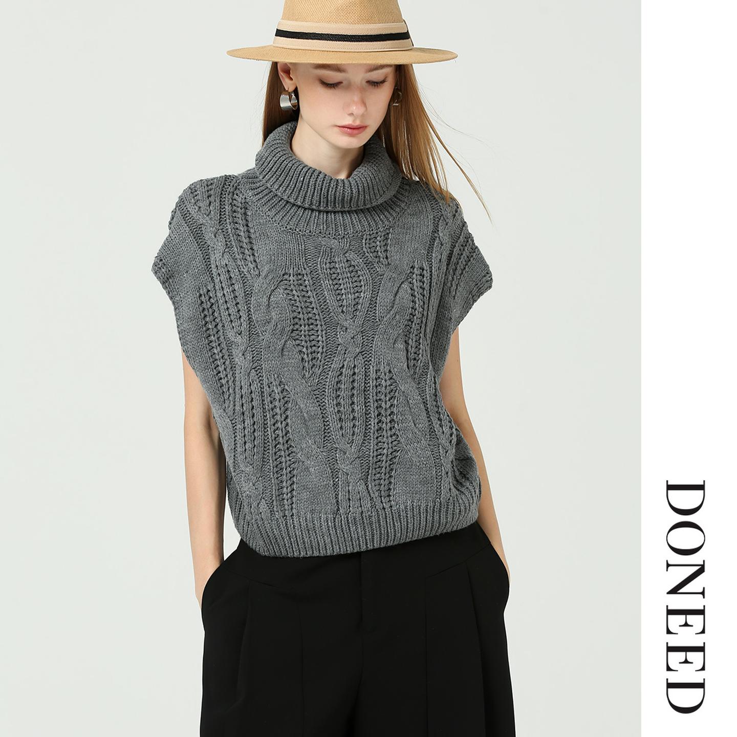 高领叠穿无袖显瘦针织马甲毛衣