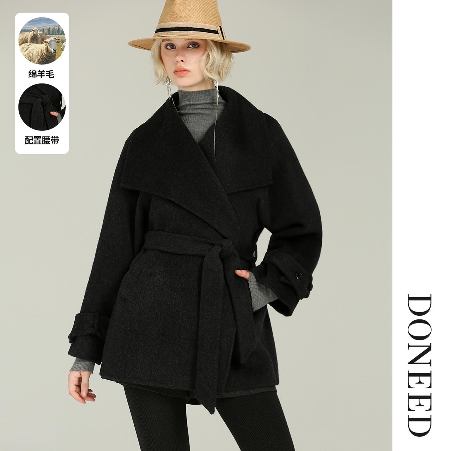 冬季新款大翻领双面羊绒大衣