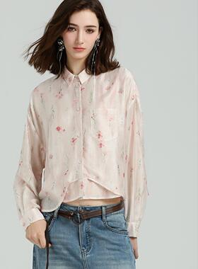 DONEED2026新款晕染感花卉印花俏皮减龄灵动百搭翻领衬衫上衣女