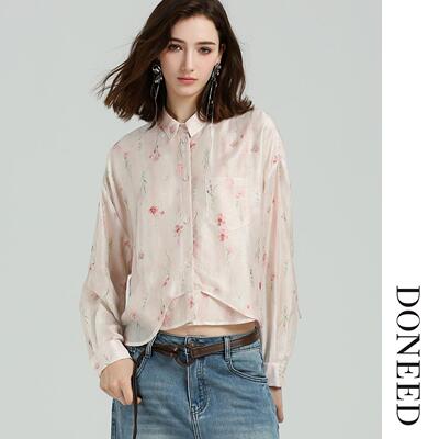春季新款晕染花卉印花翻领衬衫
