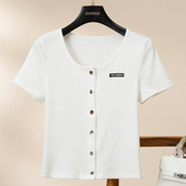 港风女人味上衣修身 显瘦性感紧身衣短袖 T恤衫 DONEED夏款 开衫