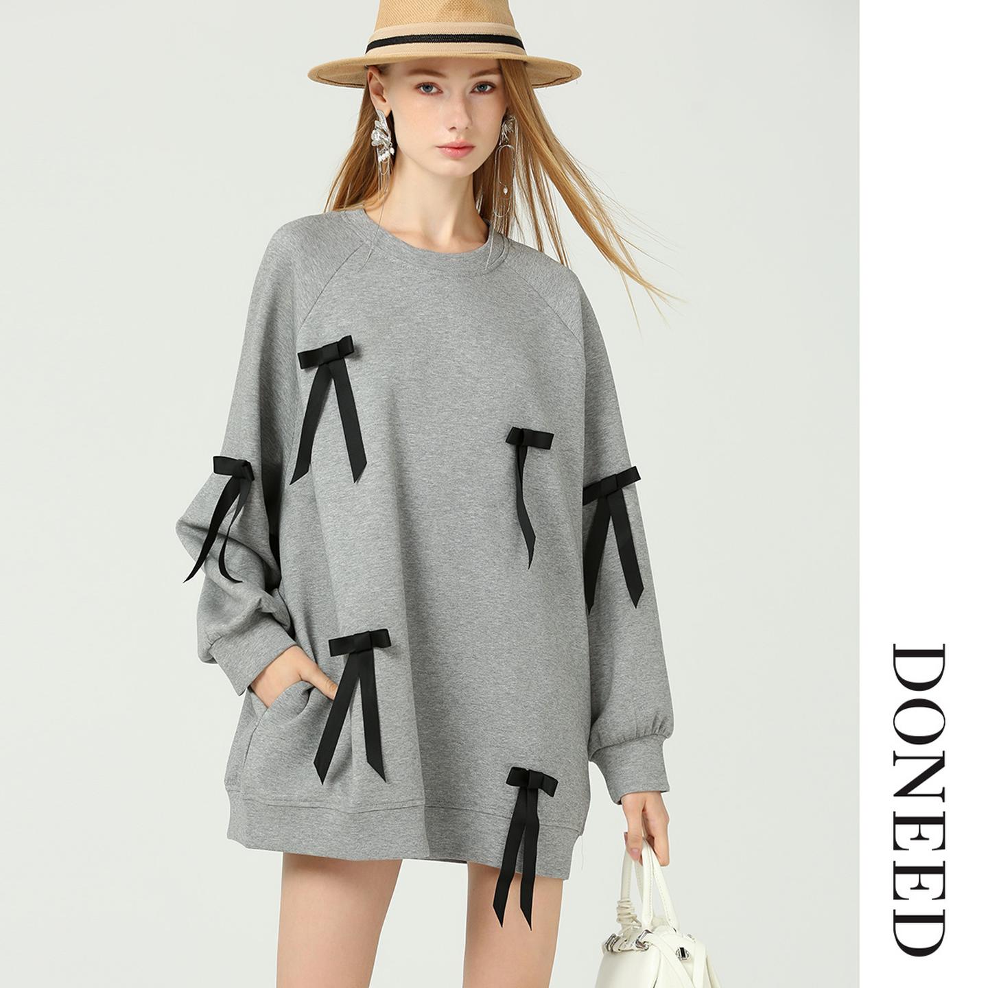 时尚休闲蝴蝶结装饰卫衣连衣裙