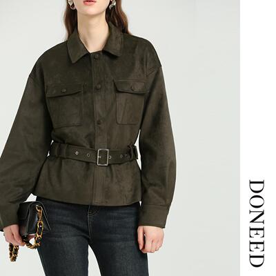 翻领仿麂皮绒纯色酷帅显瘦外套