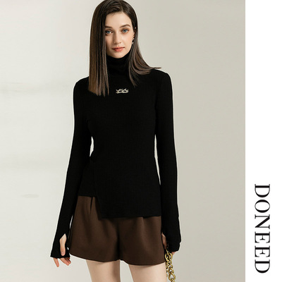 时尚百搭高领打底衫不对称上衣