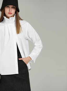 DONEED初春新款法式木耳边领设计感花苞宫廷风上衣白衬衣女