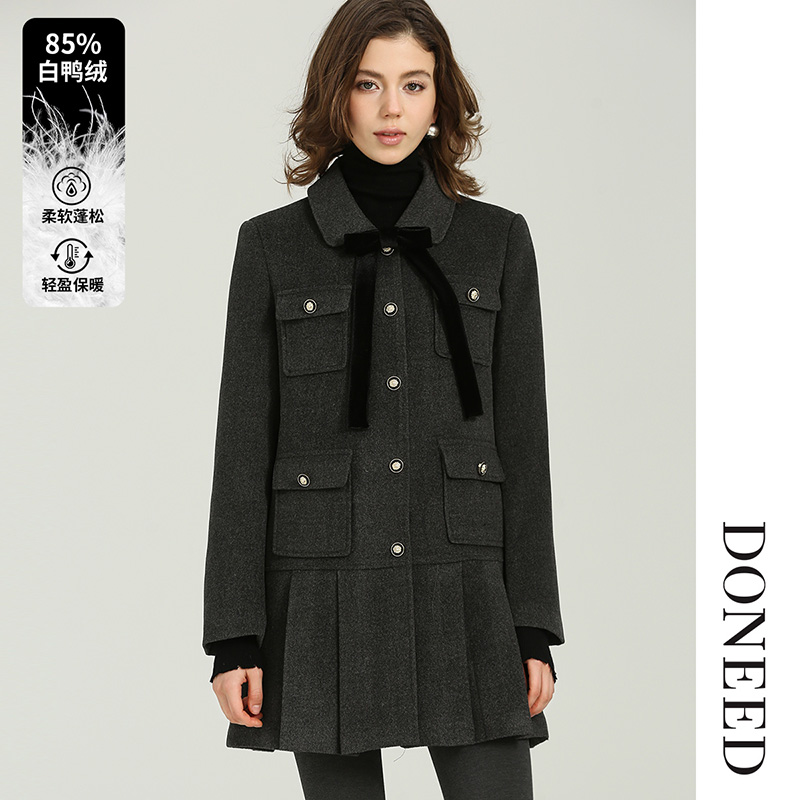 温柔优雅可拆卸蝴蝶结羽绒连衣裙