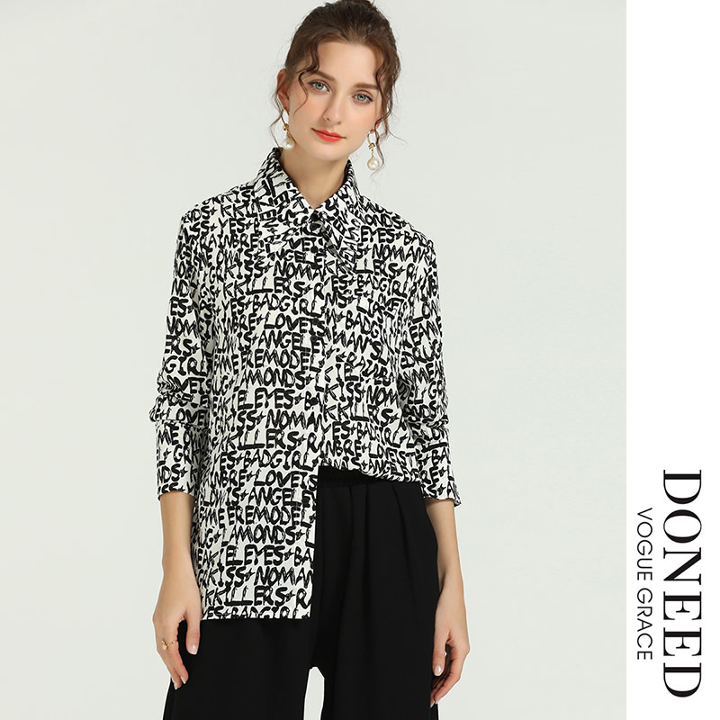 时尚复古小众度假长袖印花衬衫