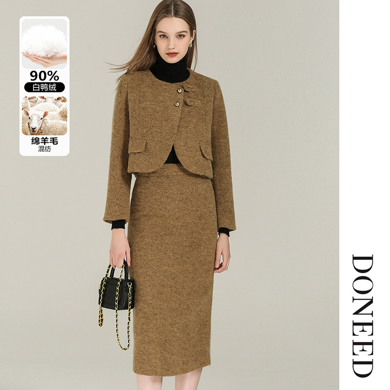 小香风呢料套装保暖侧开襟