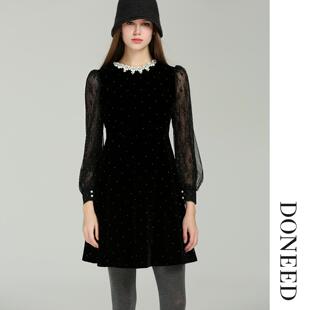 DONEED2026春季新款法式赫本风时尚收腰显瘦丝绒连衣裙轻奢减龄