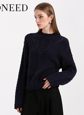 DONEED春时尚休闲圆领麻花针织肌理感慵懒显瘦上衣毛衣女