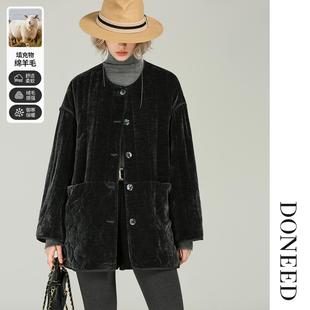 加厚宽松百搭 气质圆领丝绒绵羊毛棉服冬季 DONEED2025冬季 新款