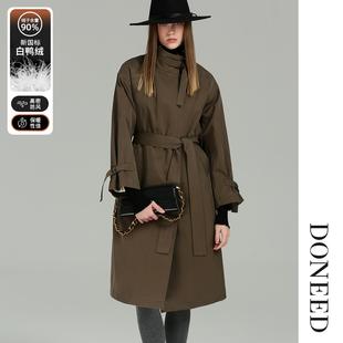 DONEED2025冬季新款老钱风气质高级长款90白鸭绒风衣羽绒服