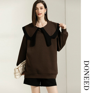 DONEED春款甜美减龄设计蝴蝶领宽松时尚百搭套头卫衣上衣女