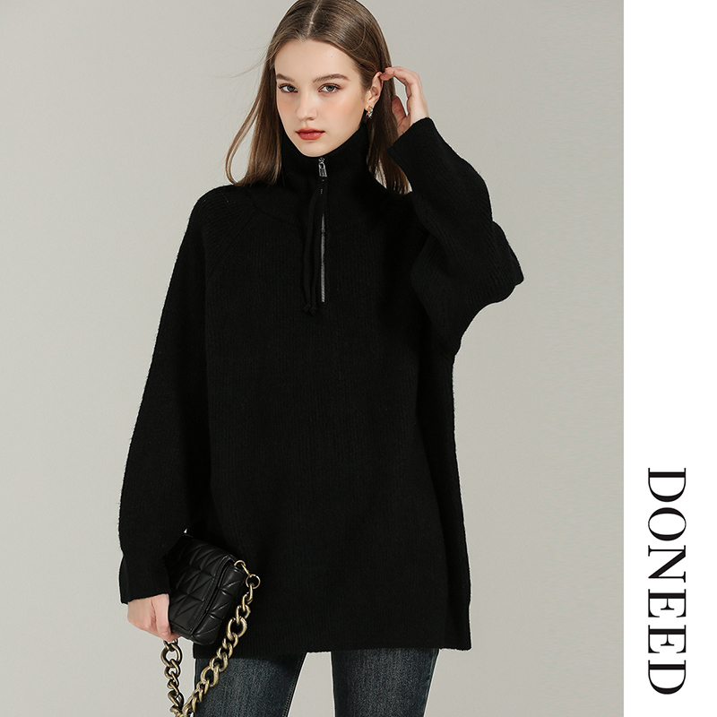 时尚慵懒风舒适立领毛衣女外套