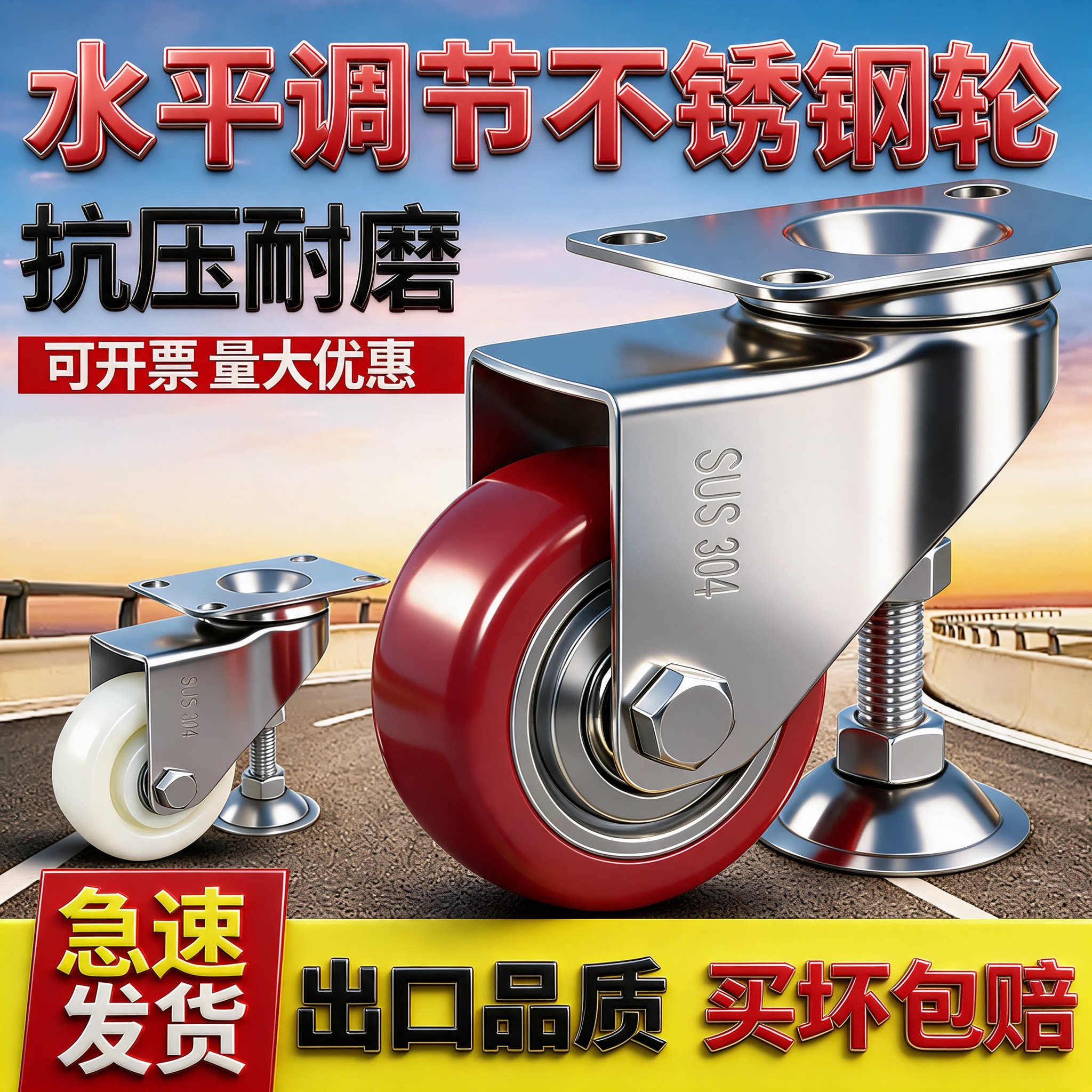 2寸3寸4寸水平调节轮静音仪器设备支撑型脚杯脚轮304不锈钢万向轮