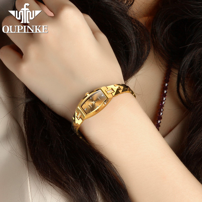 瑞士机芯欧品客品牌正品名牌女士手表女款轻奢镶钻全金色石英腕表