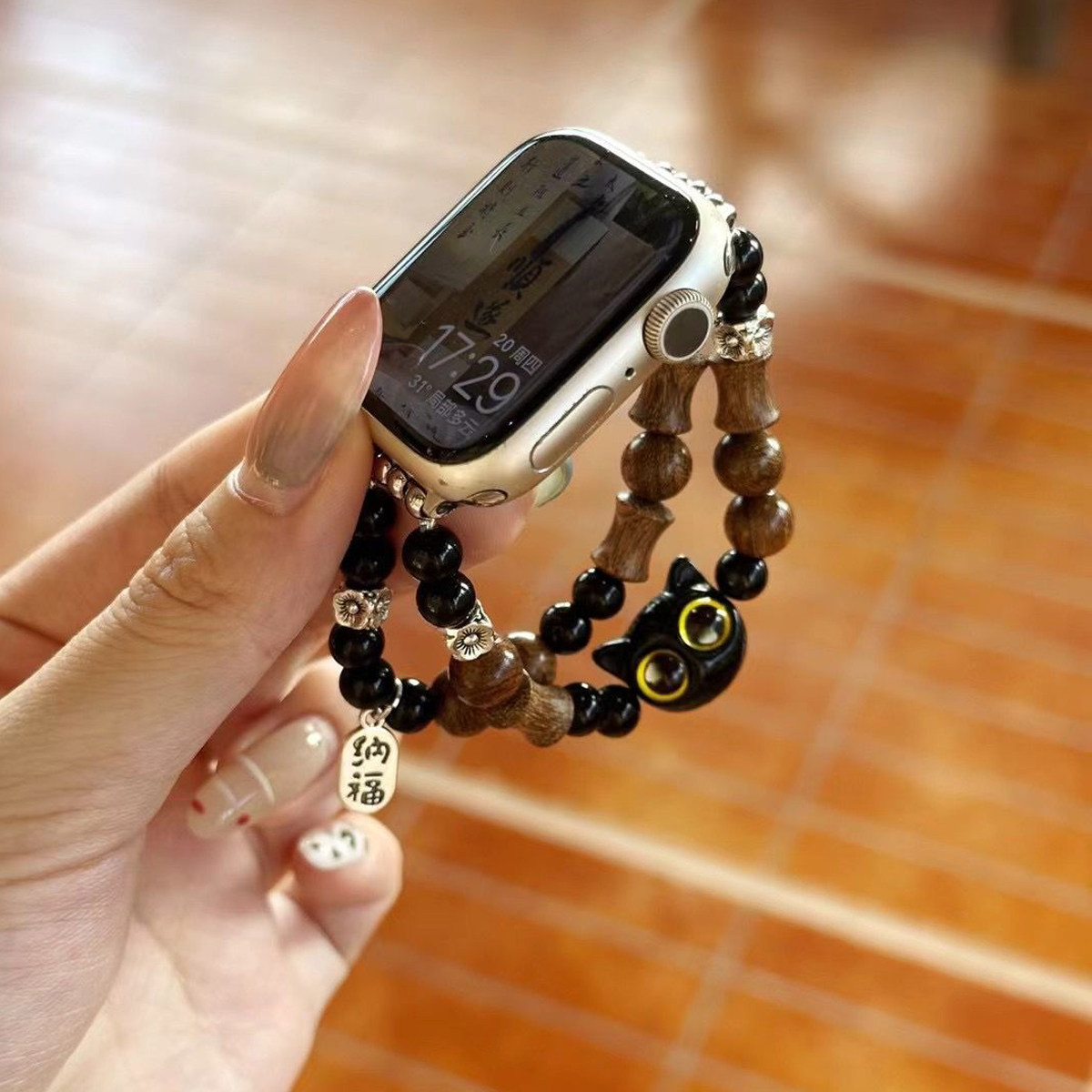 iwatchS10 9876代手表带串珠手链复古高级感天然国风楠竹猫手链女