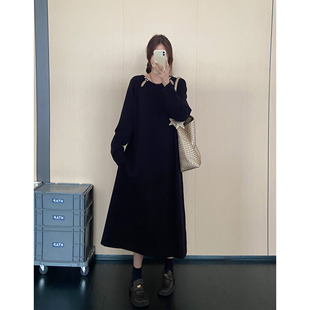 新款 连衣裙女秋冬季 设计感宽松显瘦打底毛衣裙 慵懒风针织长袖 大码