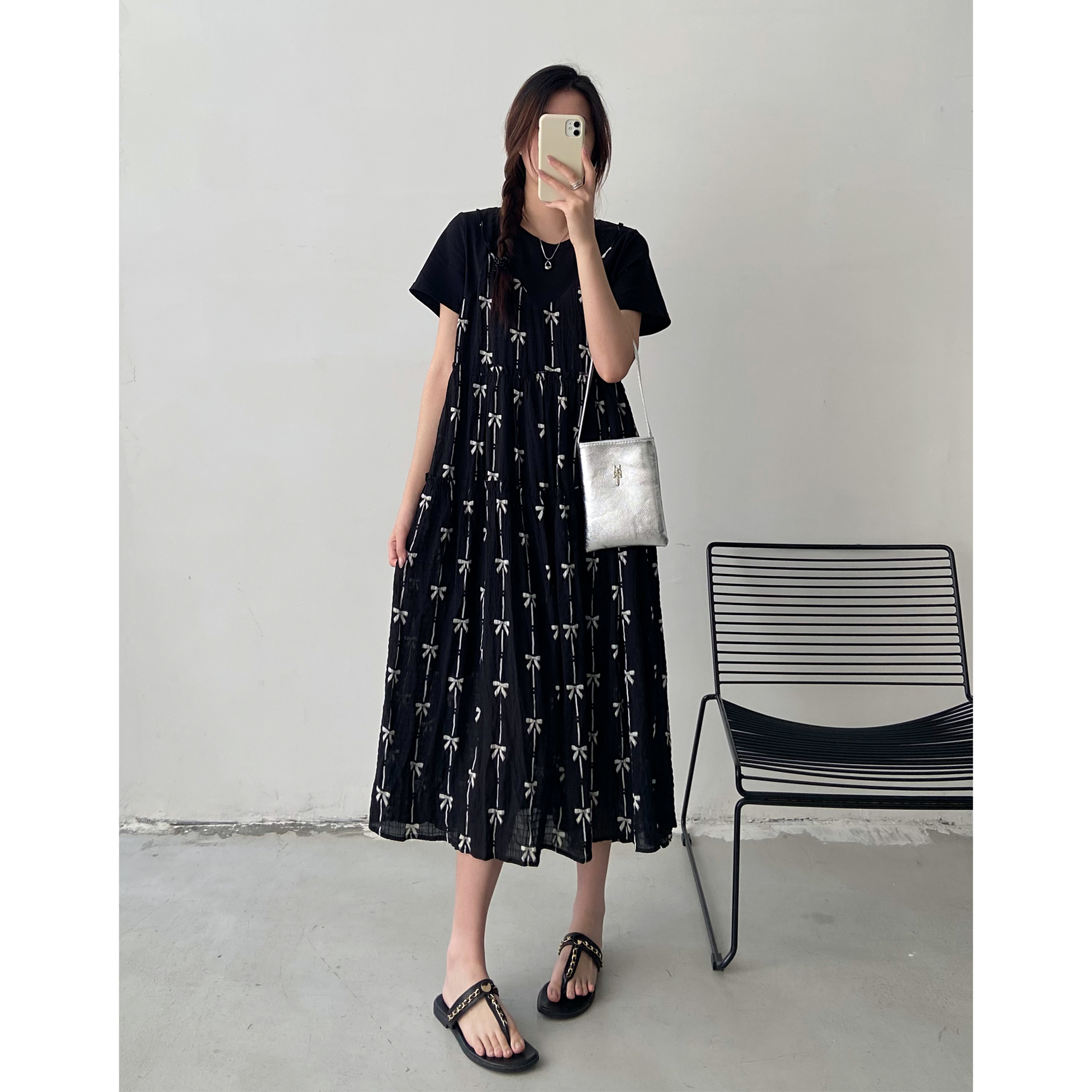 过膝t恤裙大码女装夏季新款胖mm宽松中长款短袖连衣裙ins圆领长裙