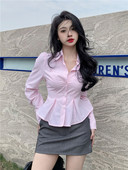 条纹长袖 辣妹修身 衬衫 新款 显瘦收腰衬衣潮 女2026秋季 气质洋气法式