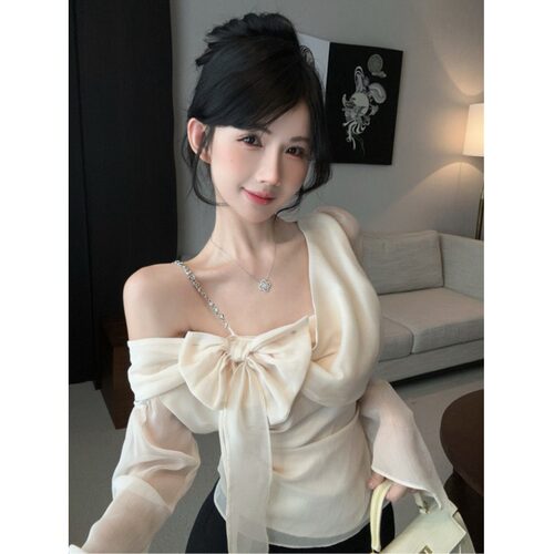 法式小香风蝴蝶结吊带衬衫