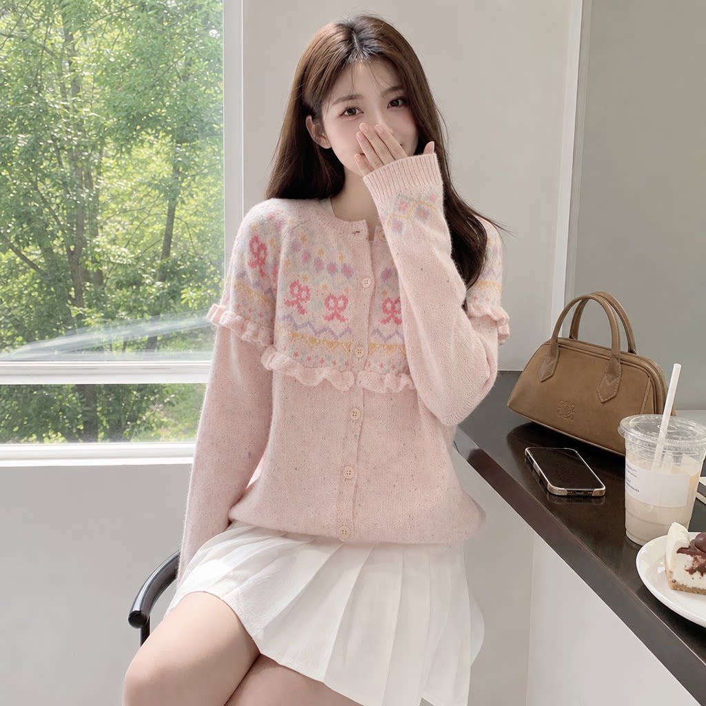 甜美费尔岛蝴蝶结毛衣女秋冬