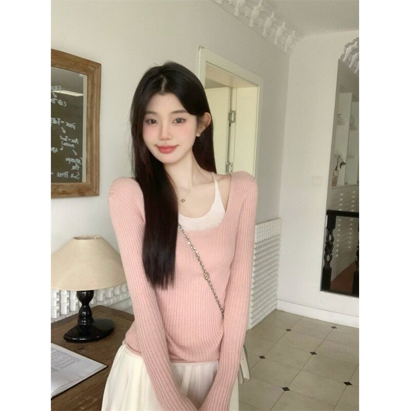 温柔纯欲辣妹假两件针织衫