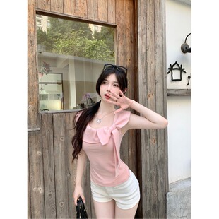 显瘦百搭设计感上衣女 夏季 新款 纯欲风辣妹纯棉短袖 t恤女别致修身