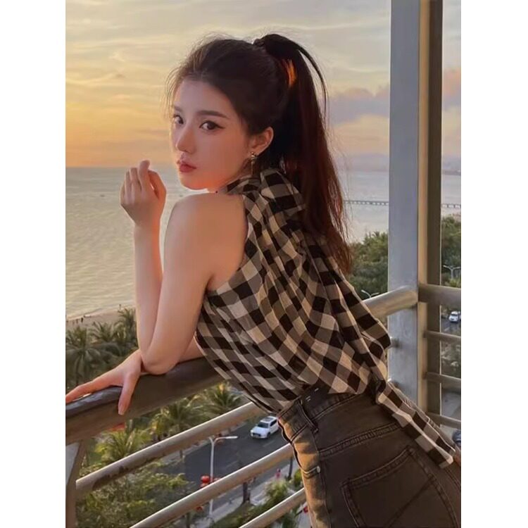 港味高级感千鸟格气质小衫时髦
