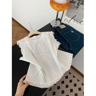 短款无袖衬衫女2026年夏季新款蝴蝶结小个子韩系绝美流行小衫上衣