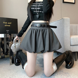 美拉德咖色花苞半身裙女秋季高腰遮胯甜辣裙裤小个子a字灯笼短裙