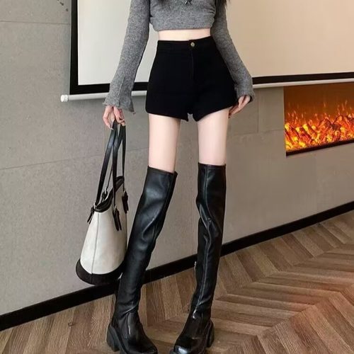 黑色紧身牛仔短裤女高腰显瘦热裤