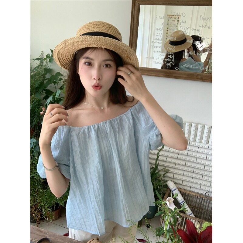 雪纺衫仙女衬衣夏季新款宽松设计感小众泡泡袖薄款百搭短袖上衣潮