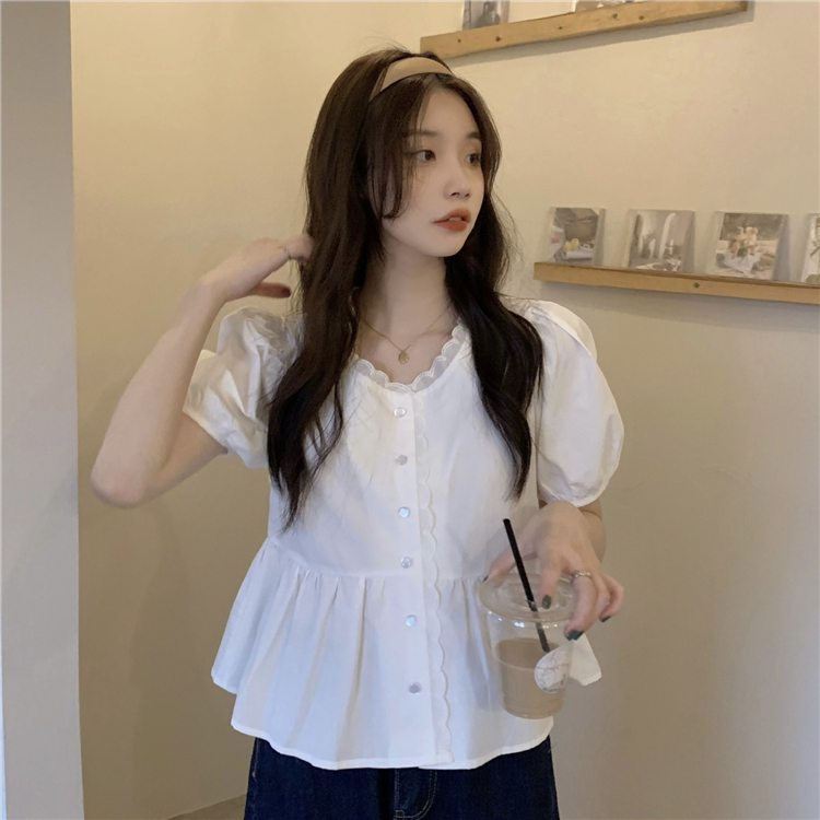温柔泡泡袖衬衫小个子短款上衣