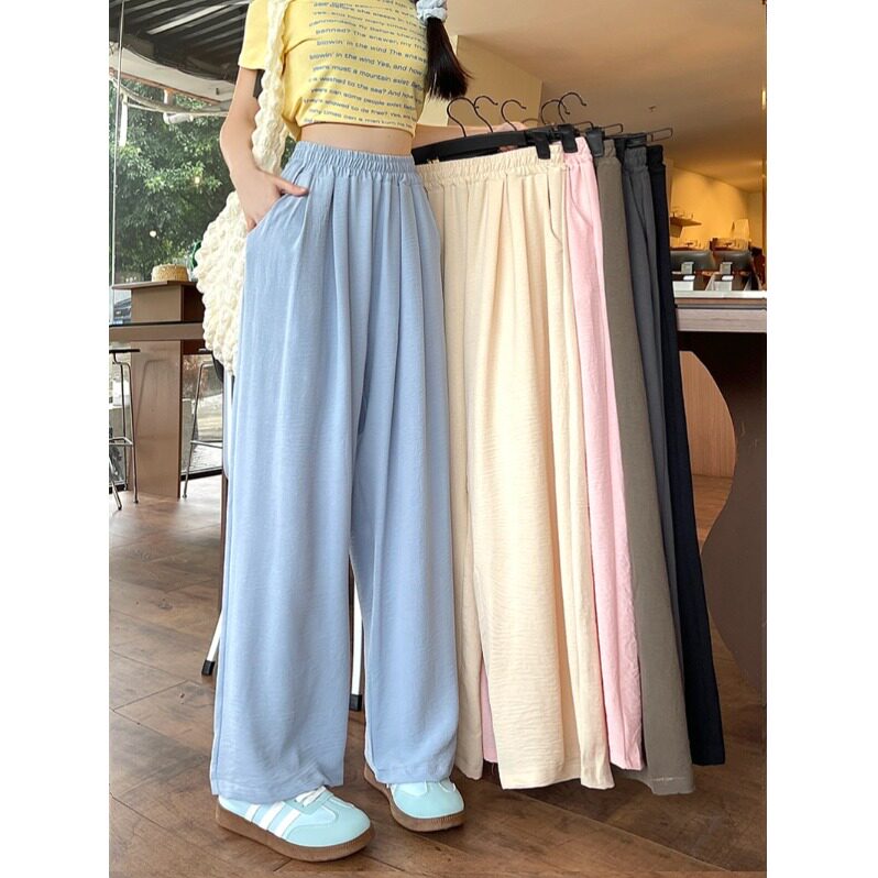 夏季薄款慵懒风醋酸肌理感阔腿裤奶芙裤休闲裤高腰宽松轻薄西装裤