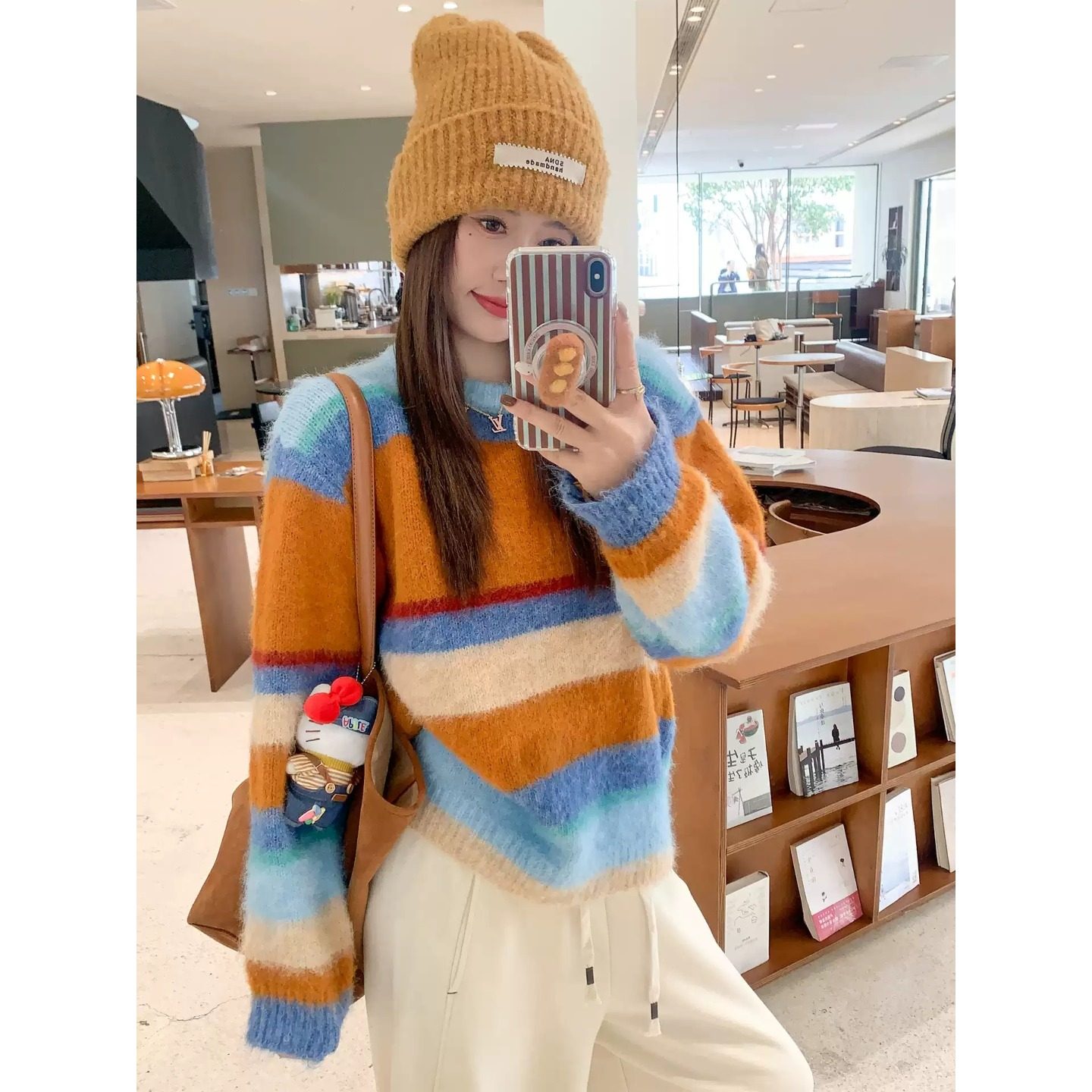 慵懒爆款彩虹条纹毛衣新款撞色休闲秋冬季新款条纹宽松针织衫毛衣,女装/女士精品,毛衣,淘宝优惠券,粉丝福利购,淘宝优惠卷