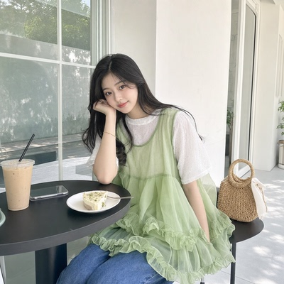 甜美网纱双层蕾丝宽松显瘦背心