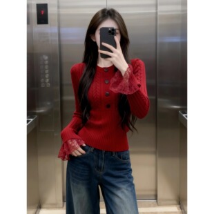韩系辣妹修身麻花新年红色毛衣秋冬季新款高级感内打底针织衫上衣