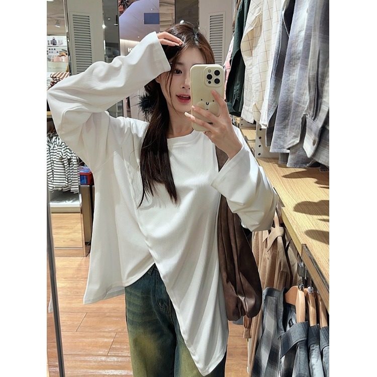 不规则开叉t恤女长袖春秋