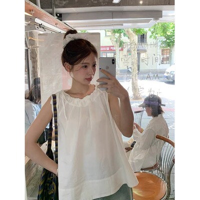 褶皱系带无袖坎肩背心显瘦气质小衫夏季新款绑带无袖宽松遮肚上衣