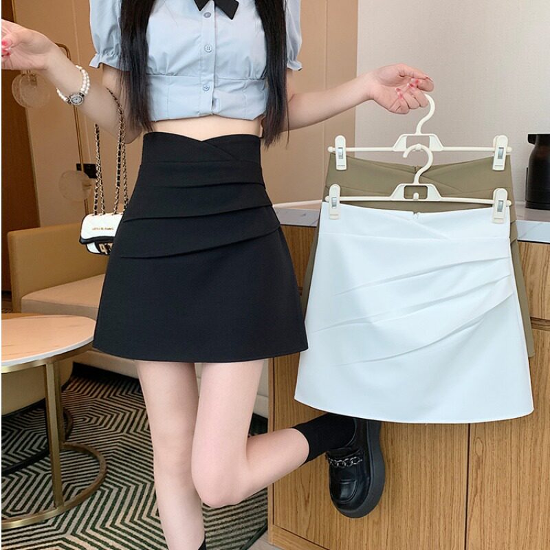 黑色褶皱半身裙女2026夏季新款防走光短裙高腰大码显瘦A字包臀裙